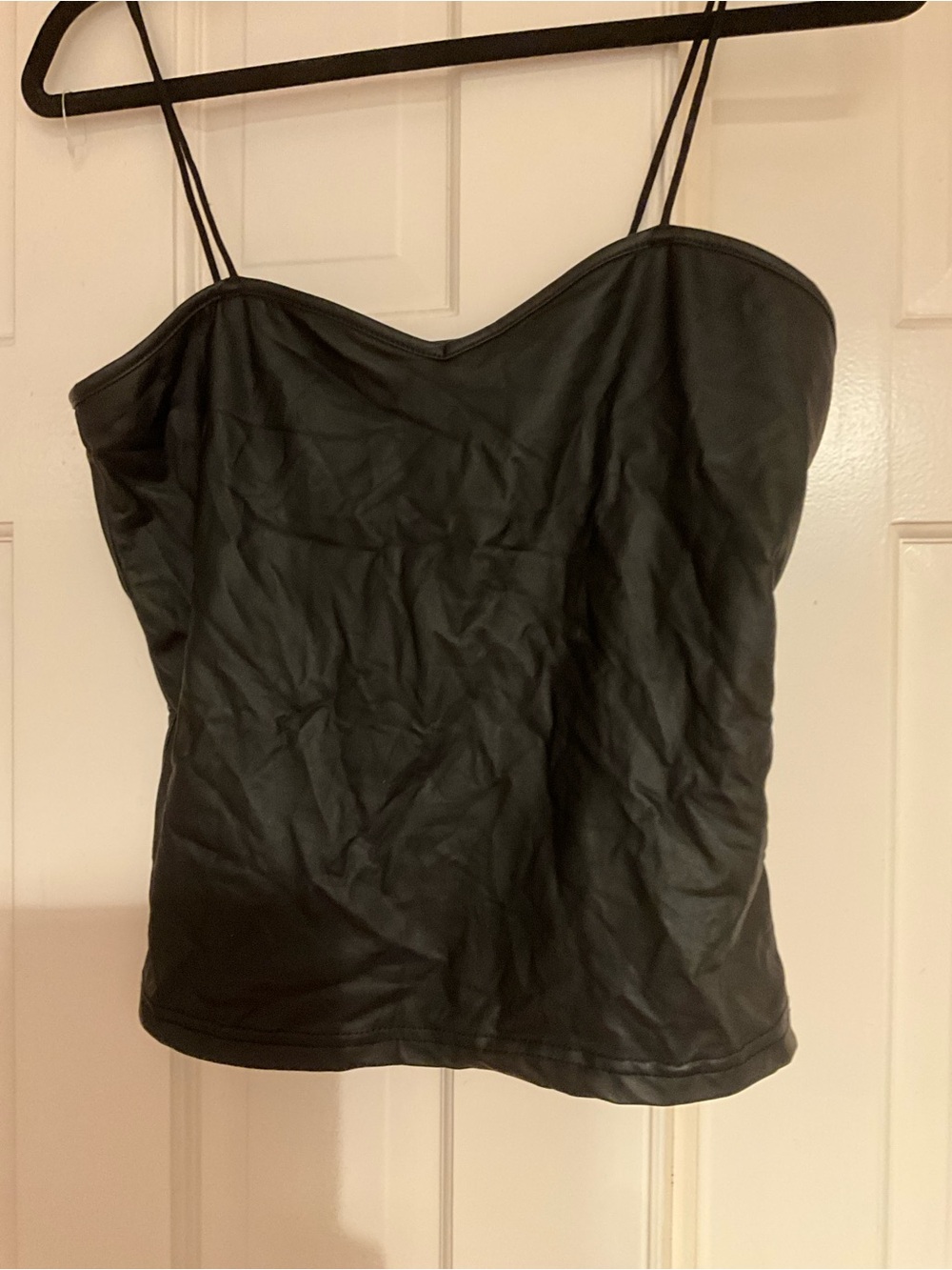 SHEIN Black Faux Leather Spaghetti Strap Cami
